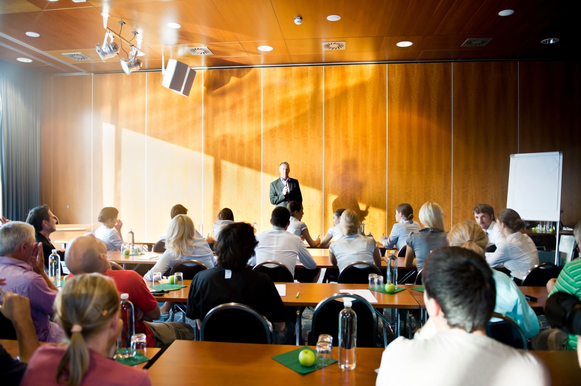 Rear view of adult students  on seminar